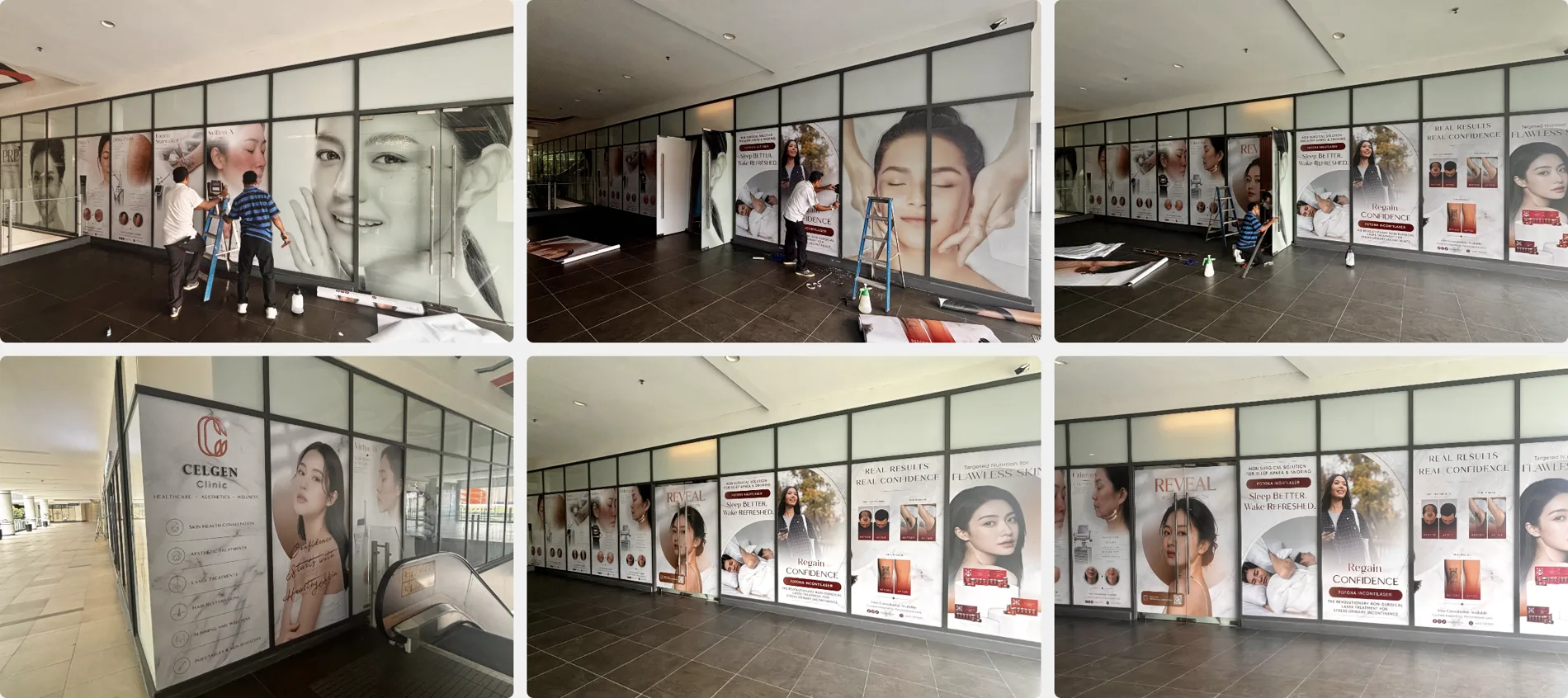 Celgen Clinic indoor white glass stickers at United Point