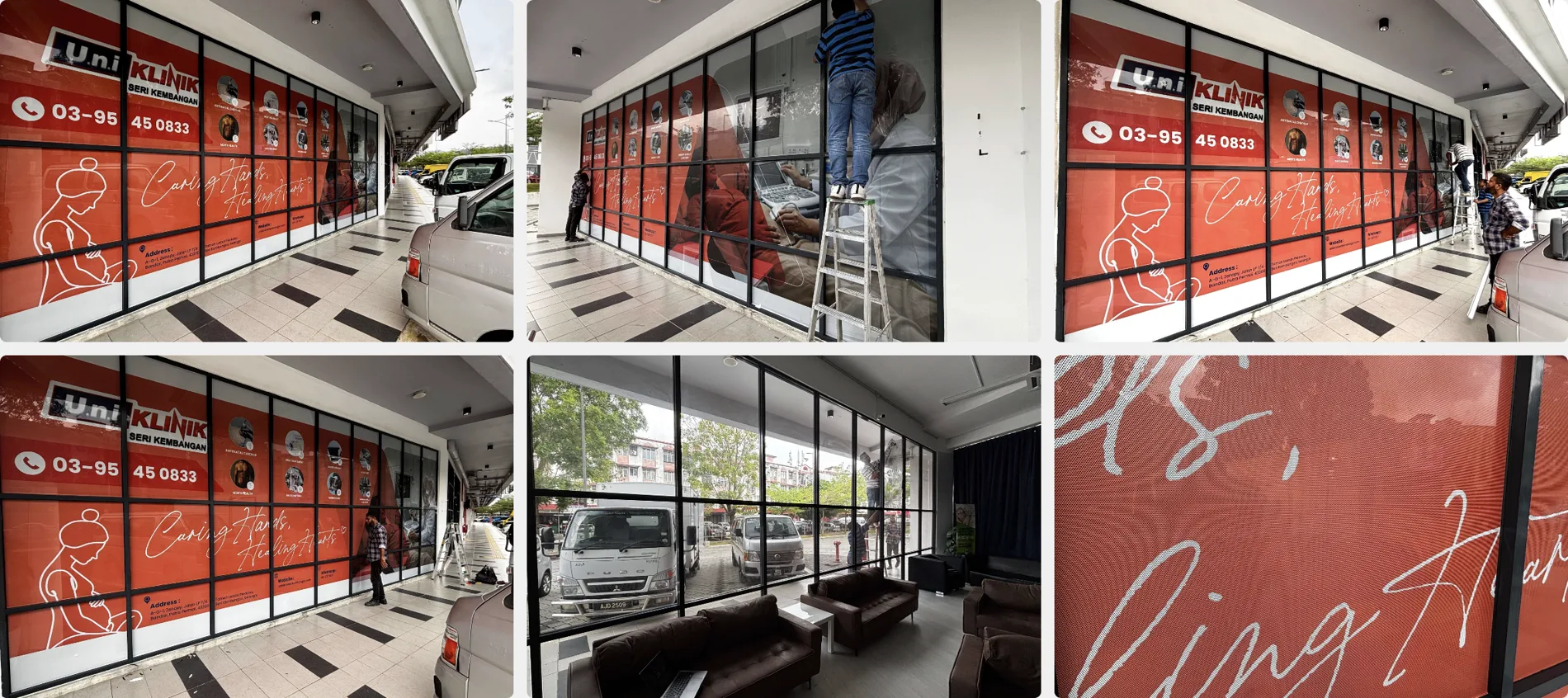 U.N.I Klinik outdoor one way vision glass stickers